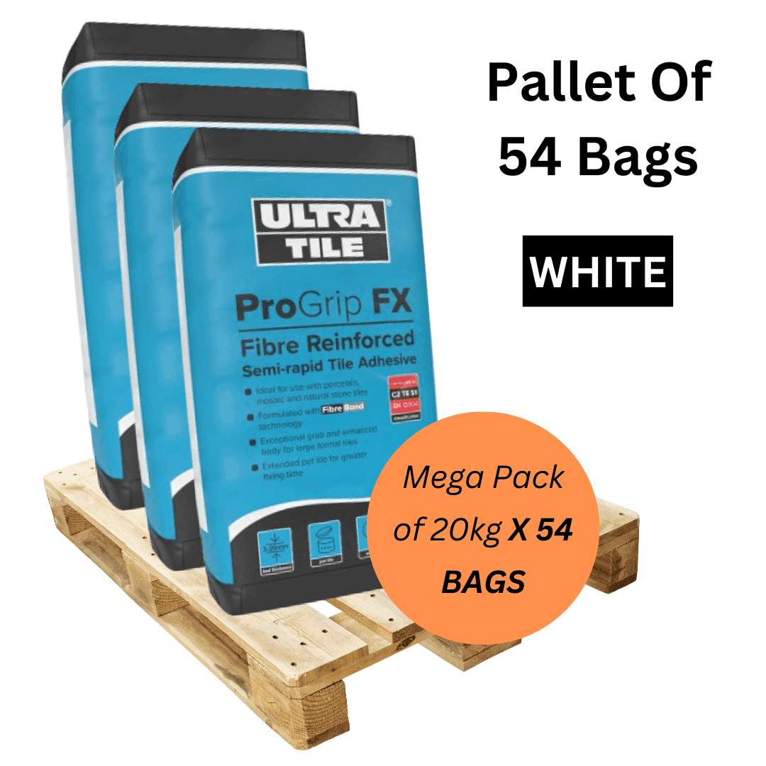 Ultra Tile ProGrip FX Fibre Reinforced Semi-Rapid Adhesive White 20kg Full Pallet (54 Bags)