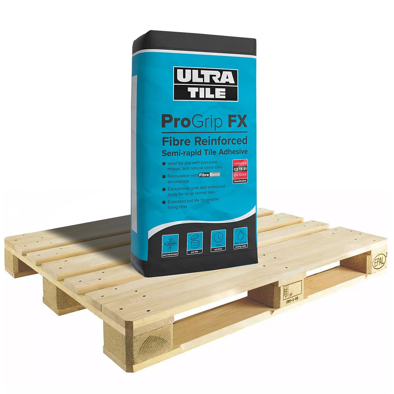 Ultra Tile FX - SEMI RAPID Set Tile Adhesive S1 - Full Pallet - 54 x 20kg - WHITE