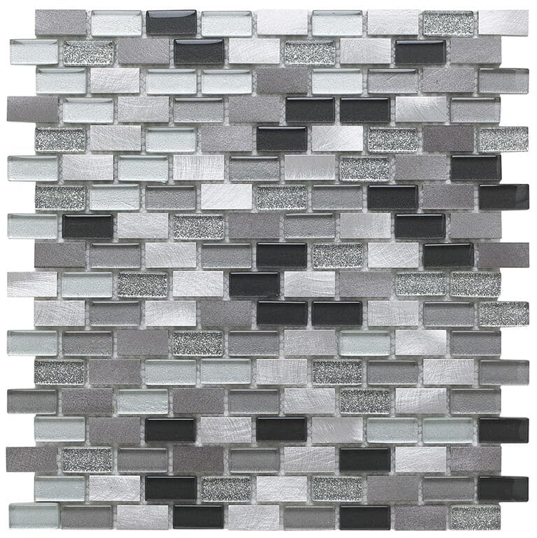Platinum Lancer Glass/Metal Mix Mini Brick Mosaic 15x30mm
