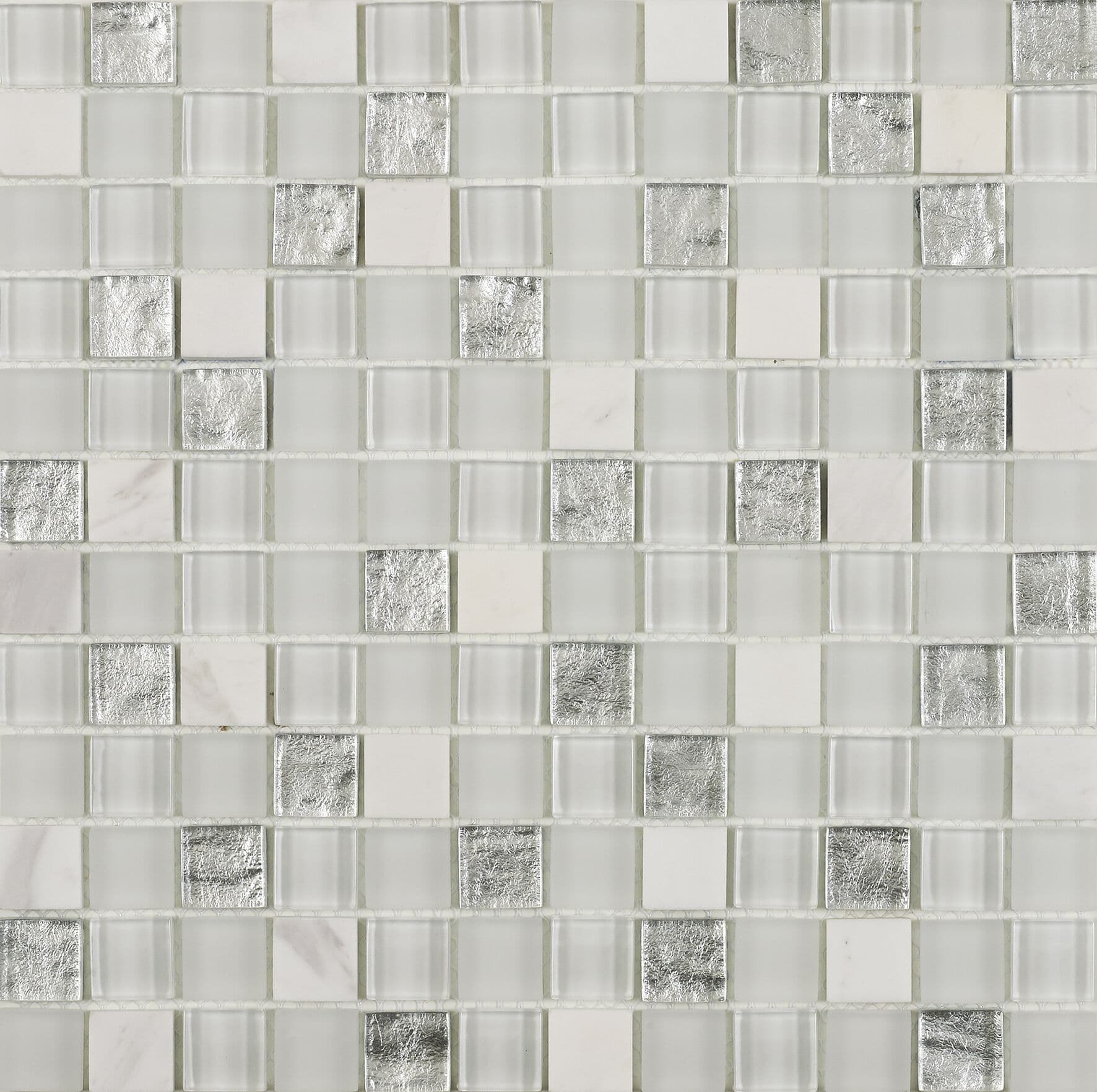 Hutton White/Silver Glass & Stone Mix Mosaic 23x23mm