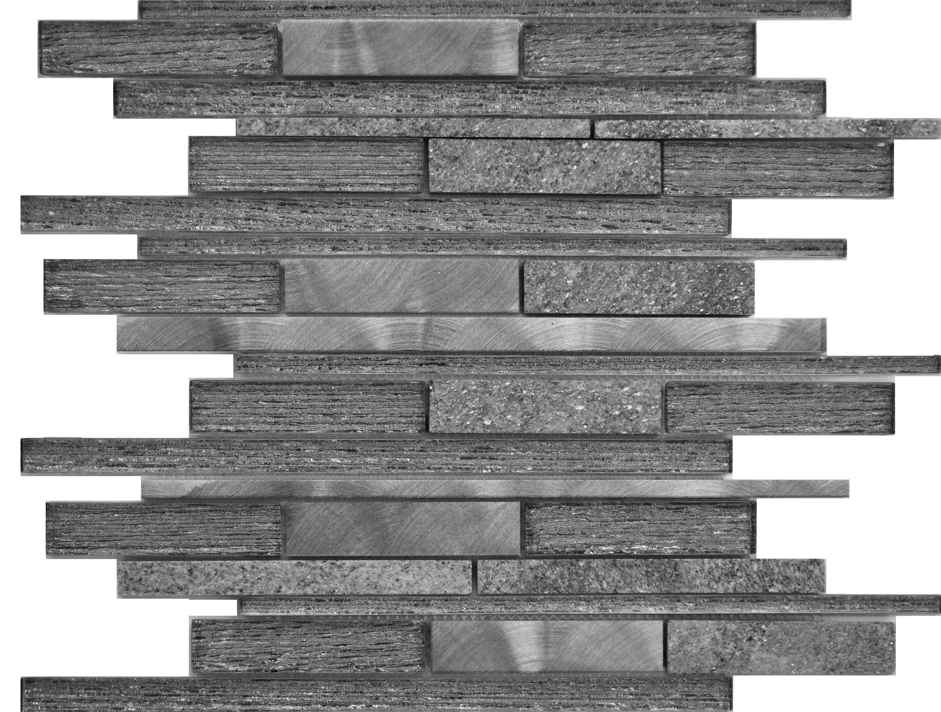 Strato Black Glass & Stone Strip Mosaic