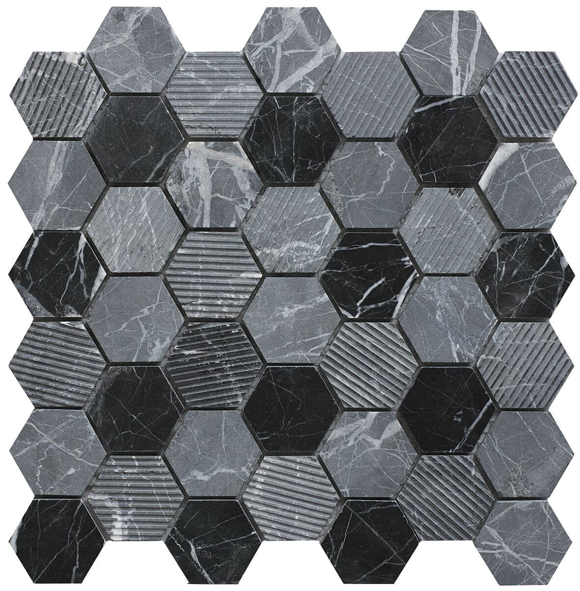 Midnight Stone Hexagon Marble Mosaic